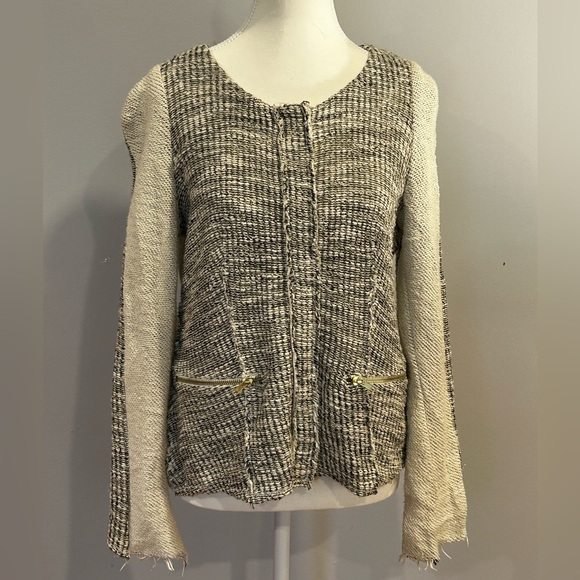 ANTHROPOLOGIE CARTONNIER Cream & Grey with Gold Details Button Cardigan/Blazer - Picture 3 of 12